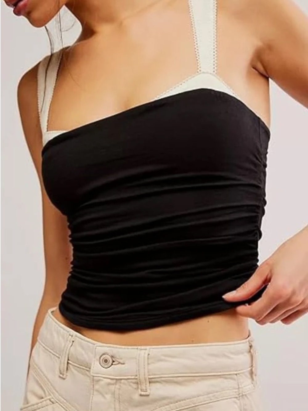 Free People 2 Tone Tank Top Black White Ruched Size M
